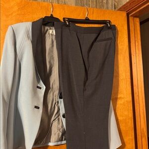 T Tahari Women's Blazer in Soft Gray with Black Collar